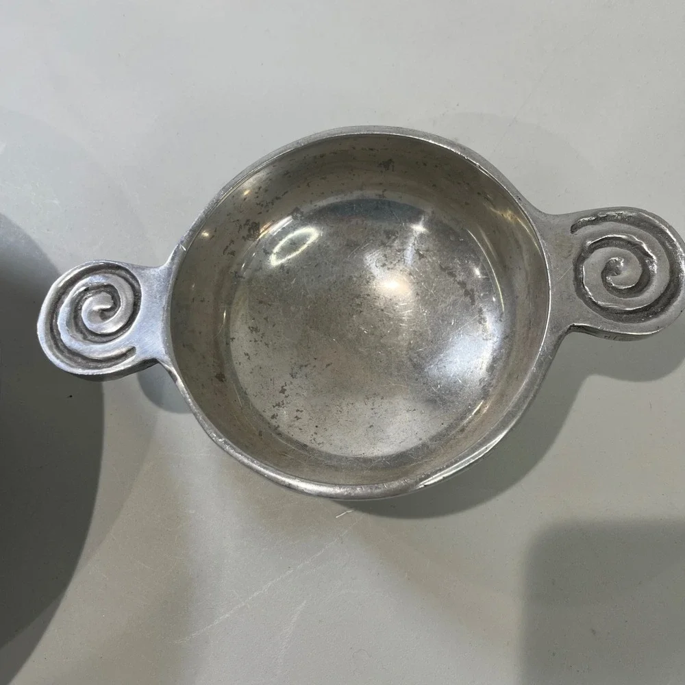 2 pc Wilton Armetale and Holland Boone Polished Pewter Bowl Set Spiral‎ Zig Zag